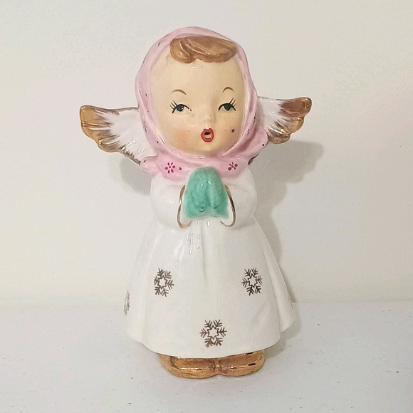 Unbranded Other - Vintage 1950s Japan Snowflake Angel Figurine Pink Hat Gold Shoes
